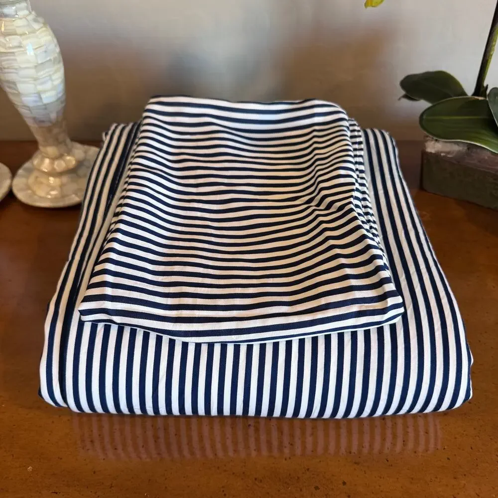 Cozy Earth Bamboo Duvet Cover + Standard Sham Classic Stripe Pacific Queen NWOT